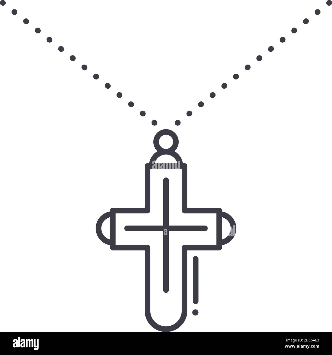 Kreuz Halskette Symbol, lineare isolierte Illustration, dünne Linie Vektor, Web-Design-Zeichen, Kontur Konzept Symbol mit editierbaren Strich auf weißem Hintergrund. Stock Vektor