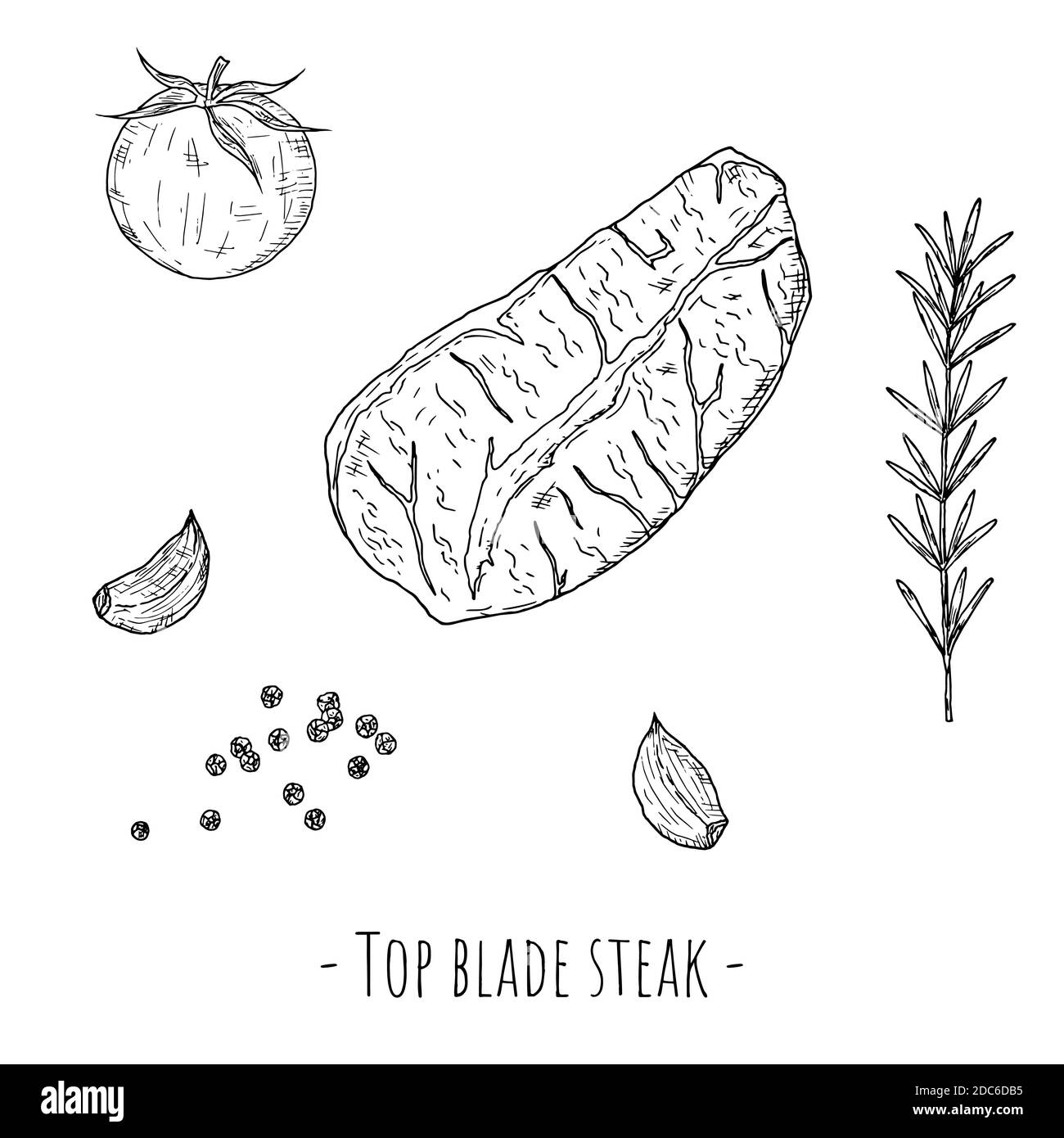 Top Blade Steak. Vektorgrafik Cartoon-Illustration. Isoliertes Objekt auf weißem Hintergrund. Handgezeichneter Stil. Stock Vektor