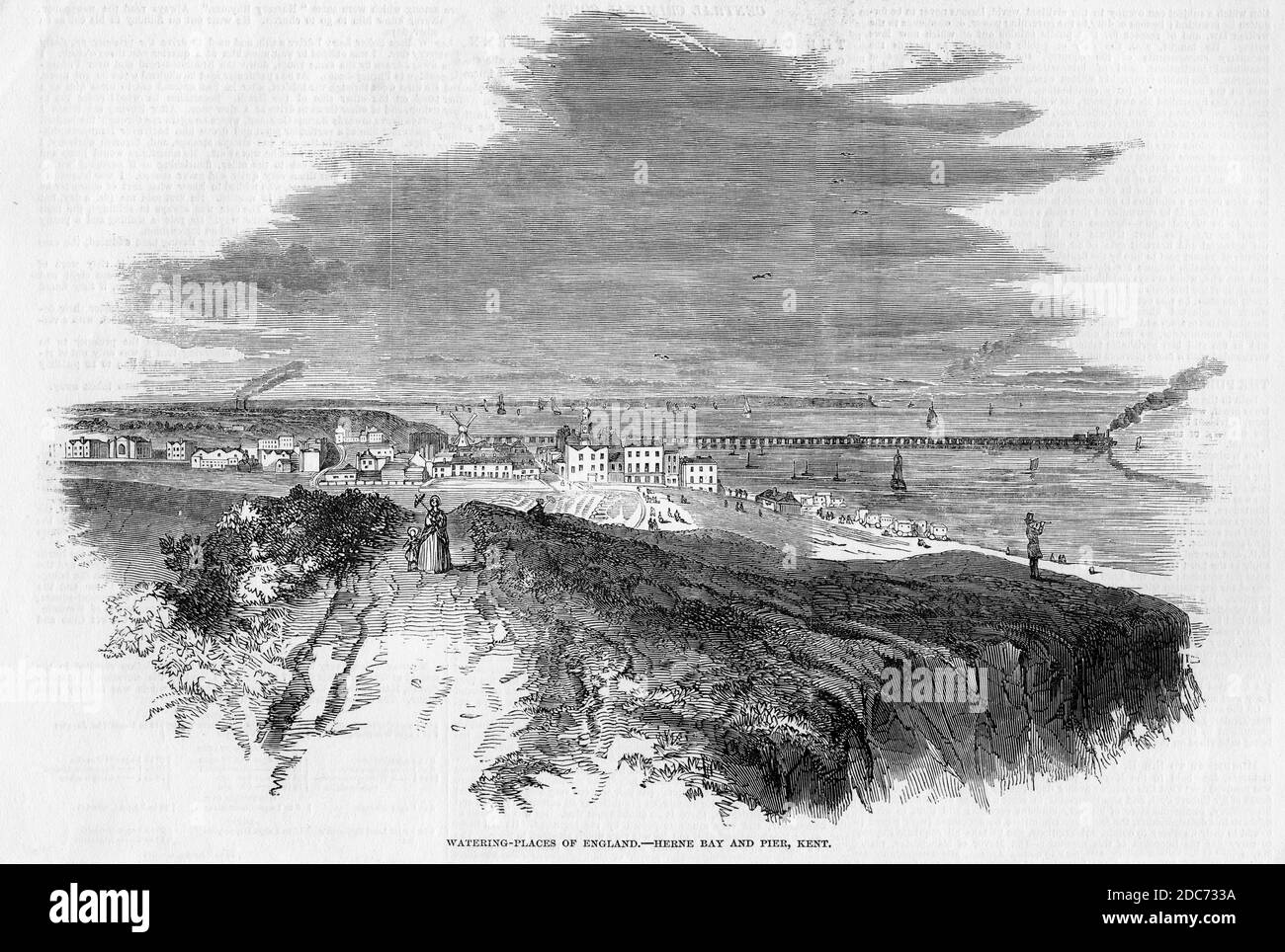 Bewässerungsorte von England. Herne Bay und Pier. Lithographie von 1850. Stockfoto