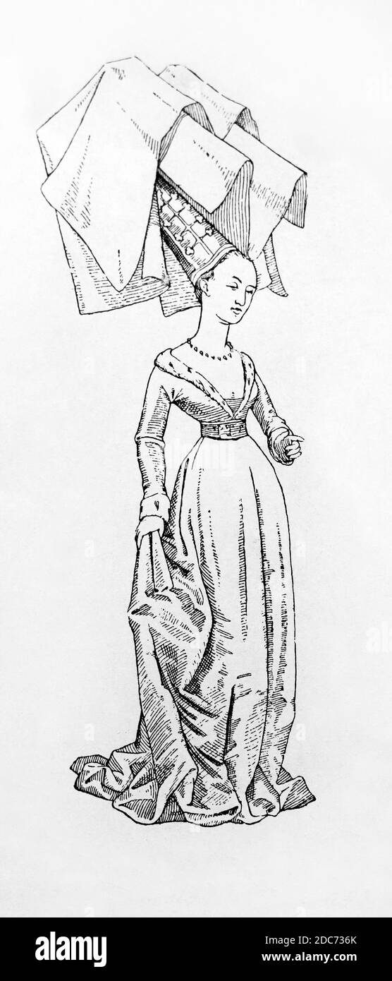 Damenbekleidung in Frankreich im 15. Jahrhundert. Stockfoto