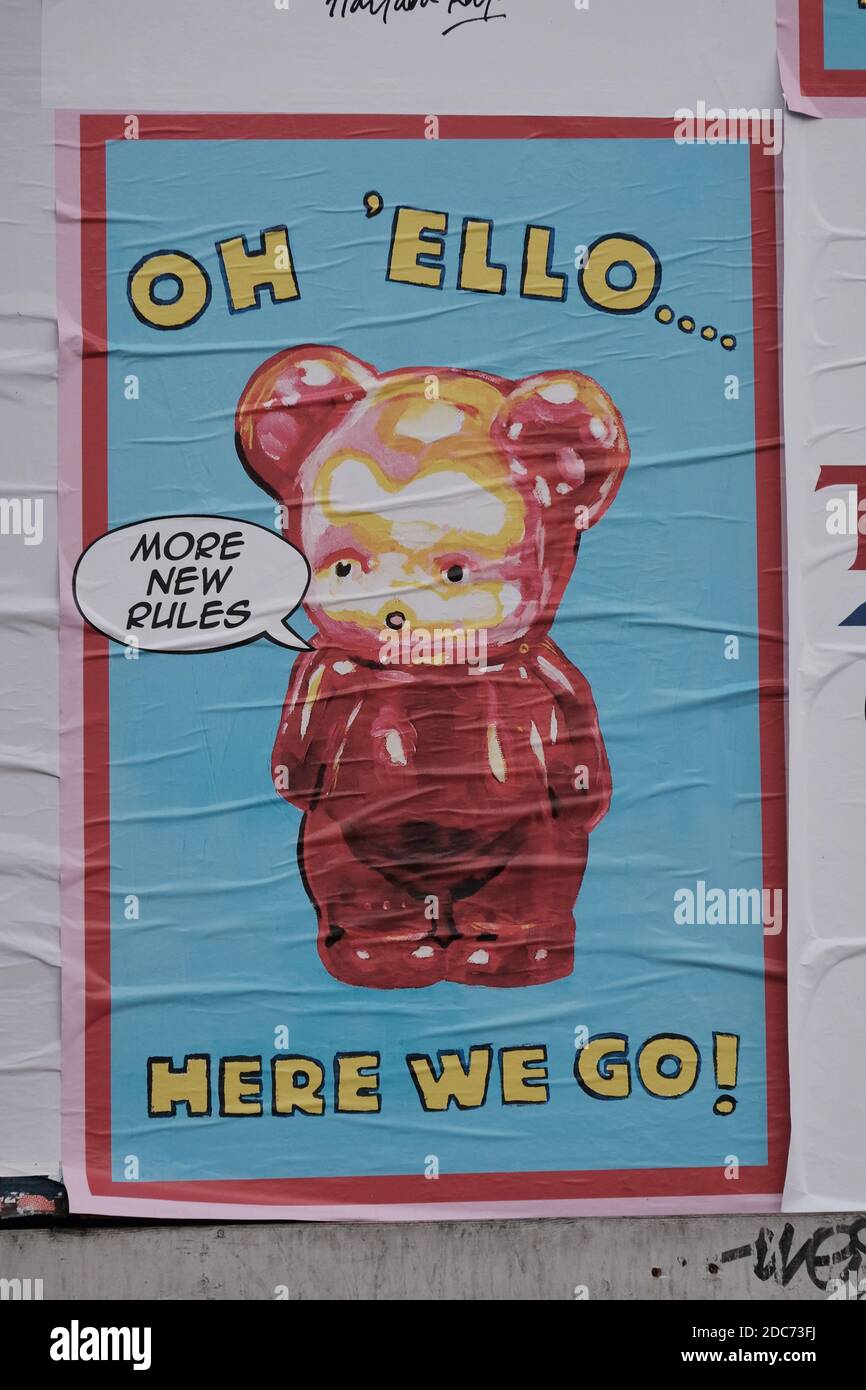 Plakatkunst von Magda Archer, die nach dem zweiten englischen Lockdown im November 2020 auf Plakatwänden erschien. Stockfoto