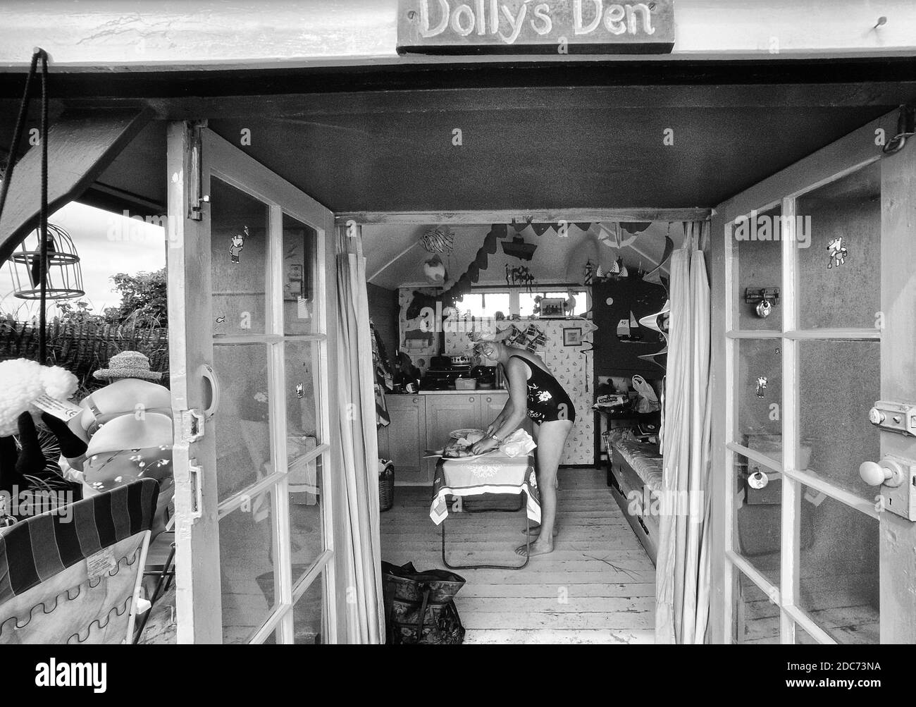 Dollys Den Beach Hütte / Chalet, in Chapel Point, Chapel St Leonards, Lincolnshire. England. VEREINIGTES KÖNIGREICH Stockfoto