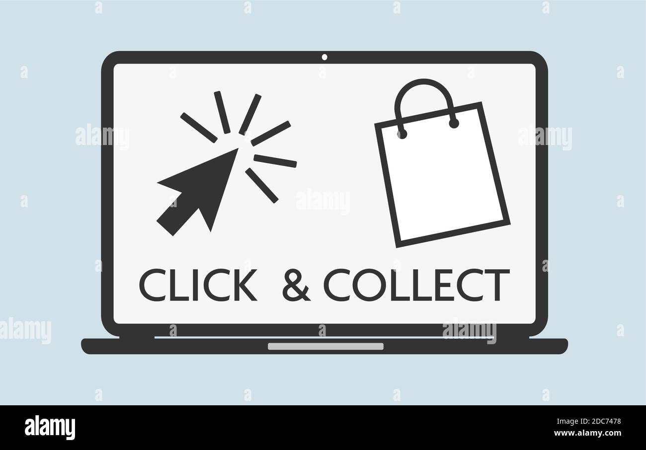 Klicken Sie auf und sammeln Konzept Vektor Illustration, online kaufen und abholen im lokalen Geschäft Stock Vektor