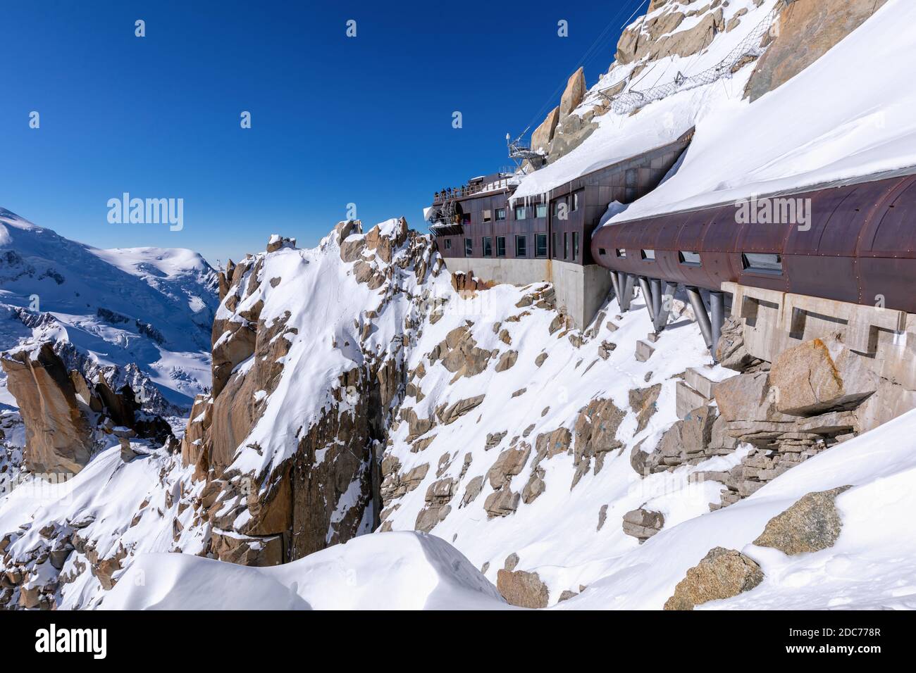 Die Leitung, Aiguille du Midi, Mont Blanc, Chamonix, Frankreich Stockfoto