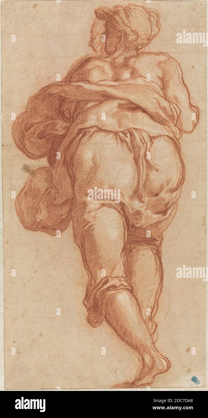 Taddeo Zuccaro, (Künstler), Roman, 1529 - 1566, A man Seen from Behind, c. 1555, rote Kreide mit Weiß auf Papier erhöht, insgesamt (ca.): 34.4 x 18.3 cm (13 9/16 x 7 3/16 Zoll Stockfoto