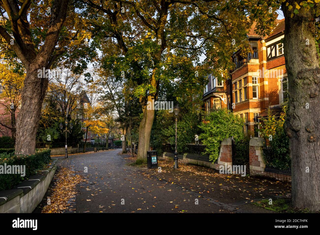 Herbstfarben in New Walk, einem baumgesäumten Fußmarsch aus dem Jahr 1785, in Leicester, England. Stockfoto