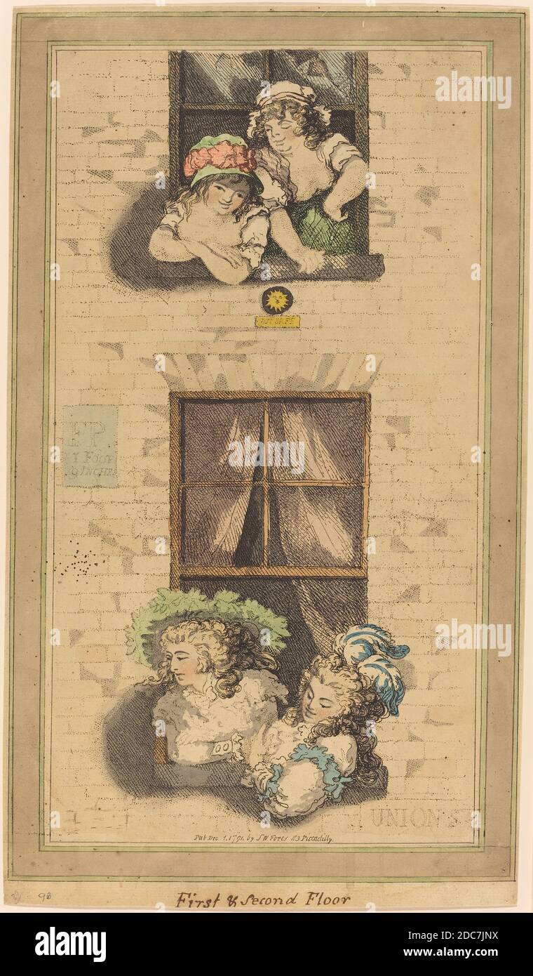 Thomas Rowlandson, (Künstler), britisch, 1756 - 1827, erster und zweiter Stock, erschienen 1791, handkolorierte Radierung Stockfoto
