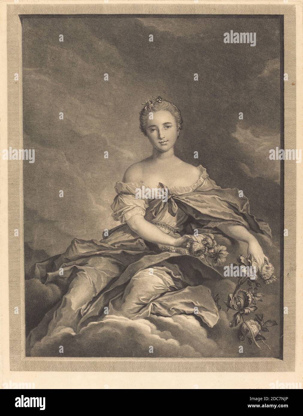 Pierre Maleuvre, (Künstler), französisch, 1740 - 1803, Jean-Marc Nattier, (Künstler nach), französisch, 1685 - 1766, Flore a son lever, Gravur Stockfoto