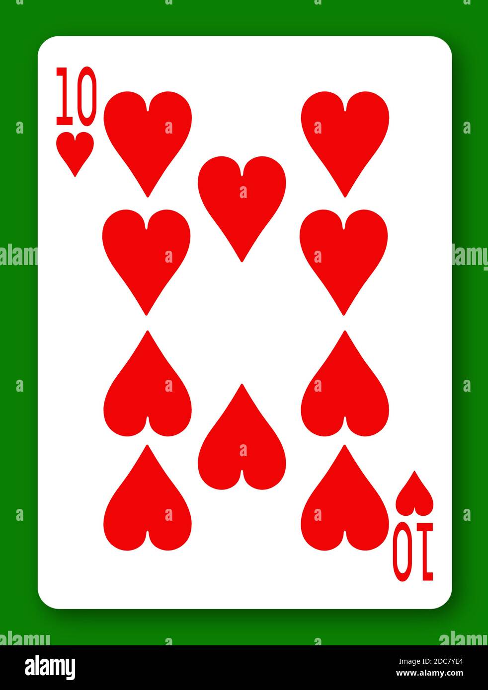10 zehn Herzen Spielkarte mit Beschneidungspfad zu Hintergrund und Schatten entfernen Stockfoto