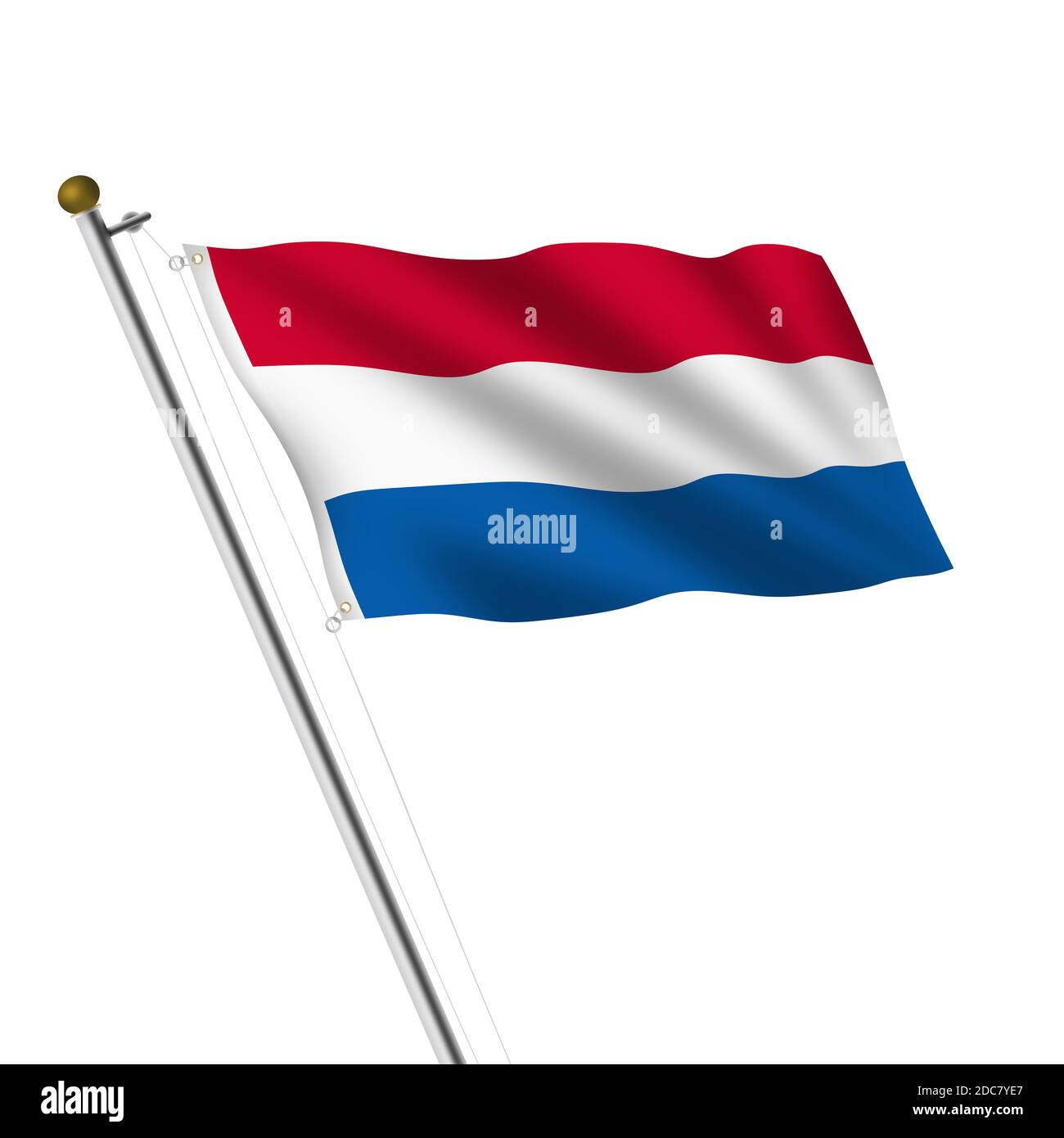 Niederlande Holland Fahnenmast 3d-Illustration auf weiß mit Clipping-Pfad Stockfoto