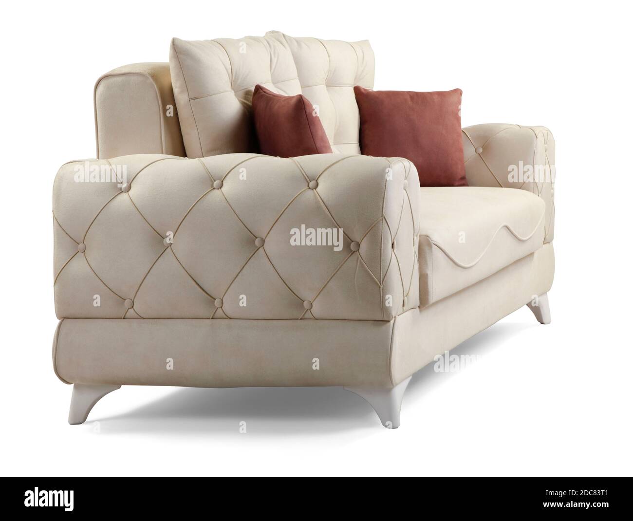 Moderne komfortable Möbel auf weißem Hintergrund. Seitenansicht Stockfoto
