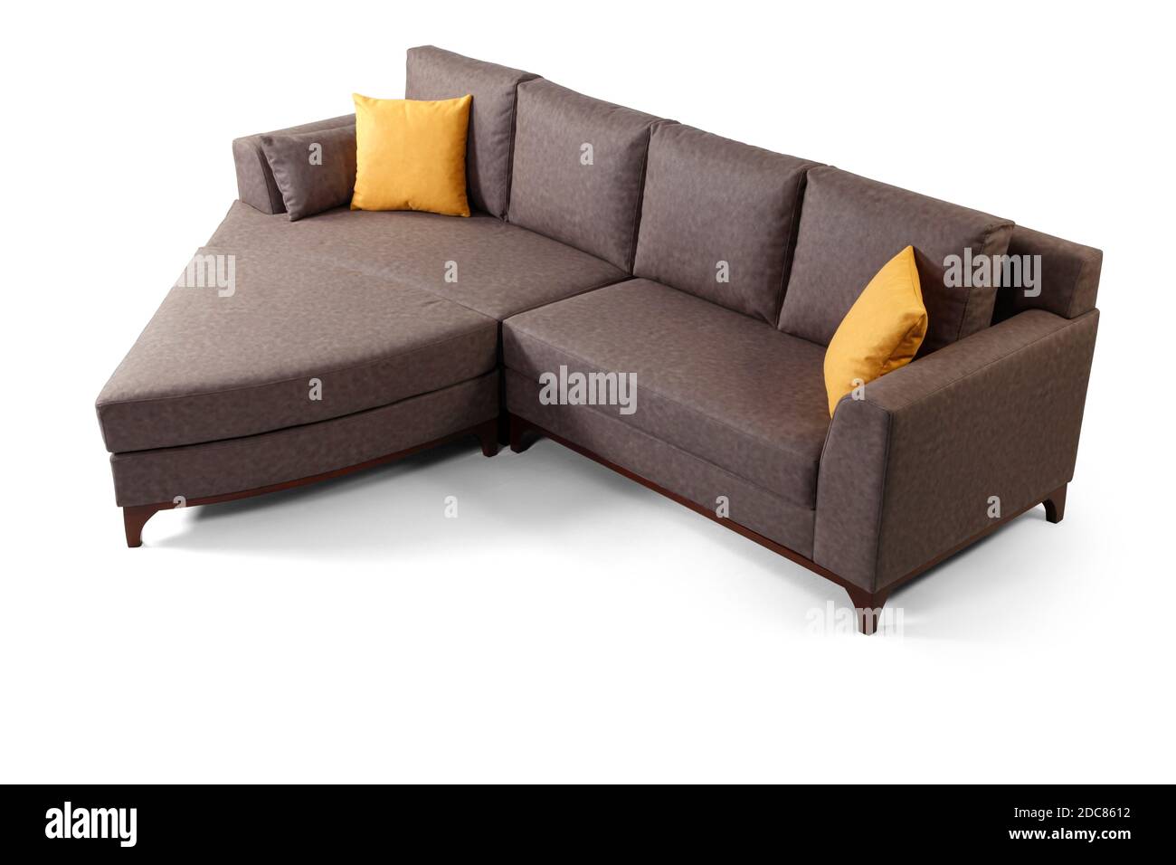 Moderne Eckmöbel Komfort auf weißem Hintergrund Stockfoto