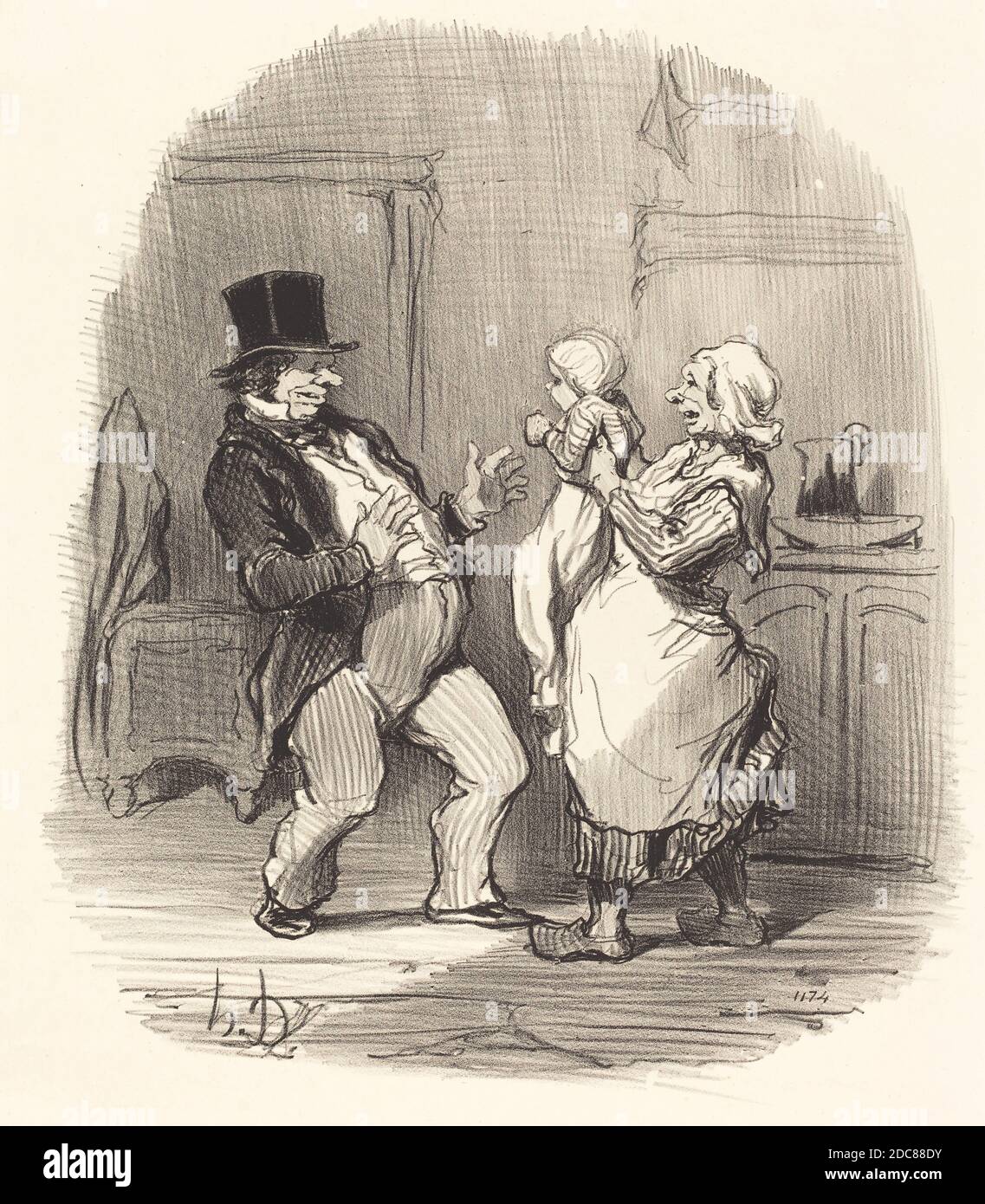 Honoré Daumier, (Künstler), französisch, 1808 - 1879, Ah! monsieur... faut pas lui rire comme ça..., Les Papas: pl. 20, (Serie), 1848, Lithographie Stockfoto