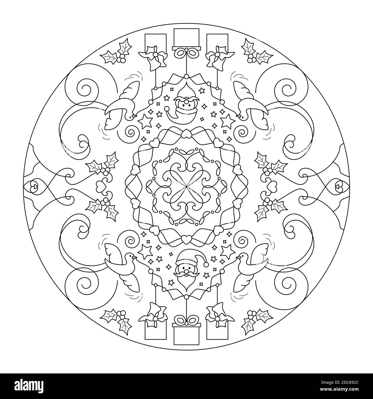 Weihnachten Malvorlagen. Mandala. weihnachtsmann und kleine Tauben ...