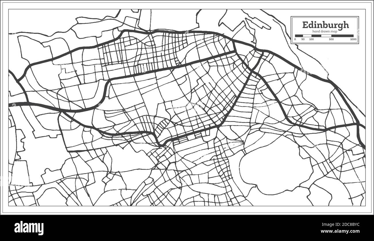 Edinburgh Grossbritannien Stadtplan in Schwarz-Weiß Farbe im Retro Stil. Übersichtskarte. Vektorgrafik. Stock Vektor