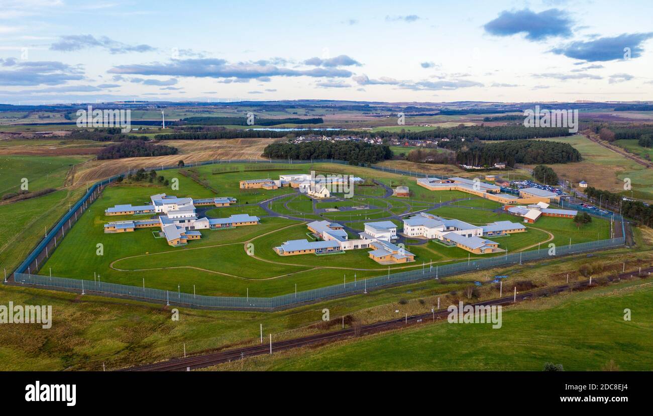 Luftaufnahme des State Hospital, psychiatrisches Krankenhaus in der Nähe des Dorfes Carstairs Junction, South Lanarkshire, Schottland. Stockfoto