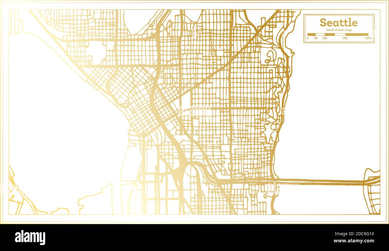 Seattle USA Stadtplan im Retro-Stil in Golden Color. Übersichtskarte. Vektorgrafik. Stock Vektor