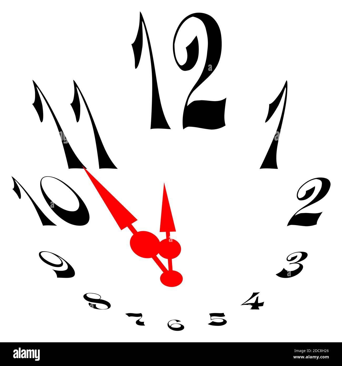 Uhr, fünf Minuten bis zwölf, Illustration Stockfoto