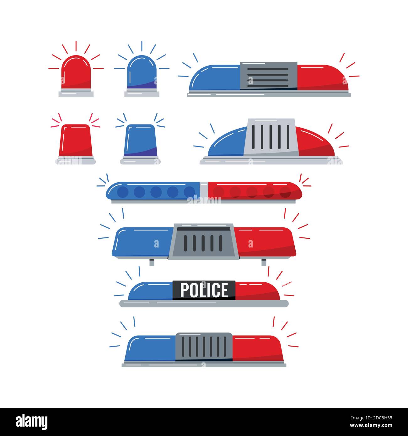 Polizei Auto Licht Blitzer Vektor-Symbol auf weißem Hintergrund isoliert gesetzt. Stock Vektor