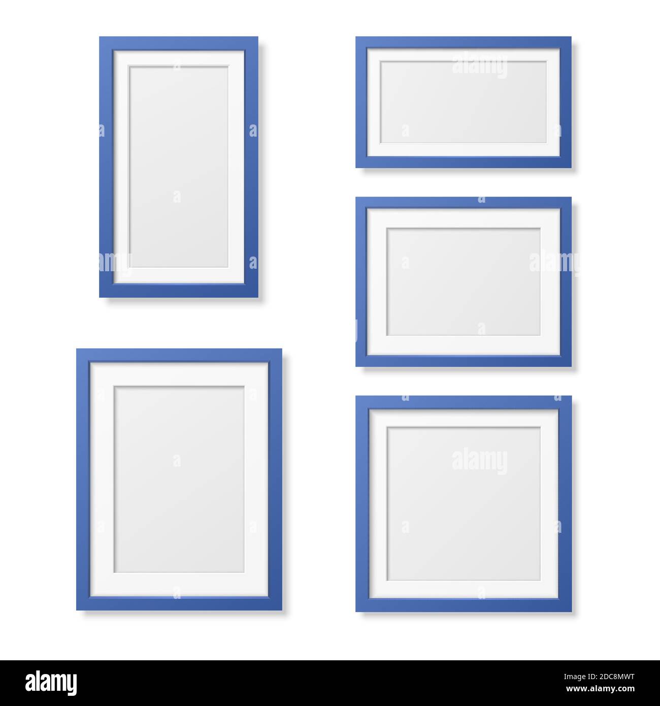 Vektor 3D Reaistic Holz oder Kunststoff einfache moderne minimalistische Blue Picture Frame Set isoliert auf weißem Hintergrund. Designvorlage für Mockup Stock Vektor