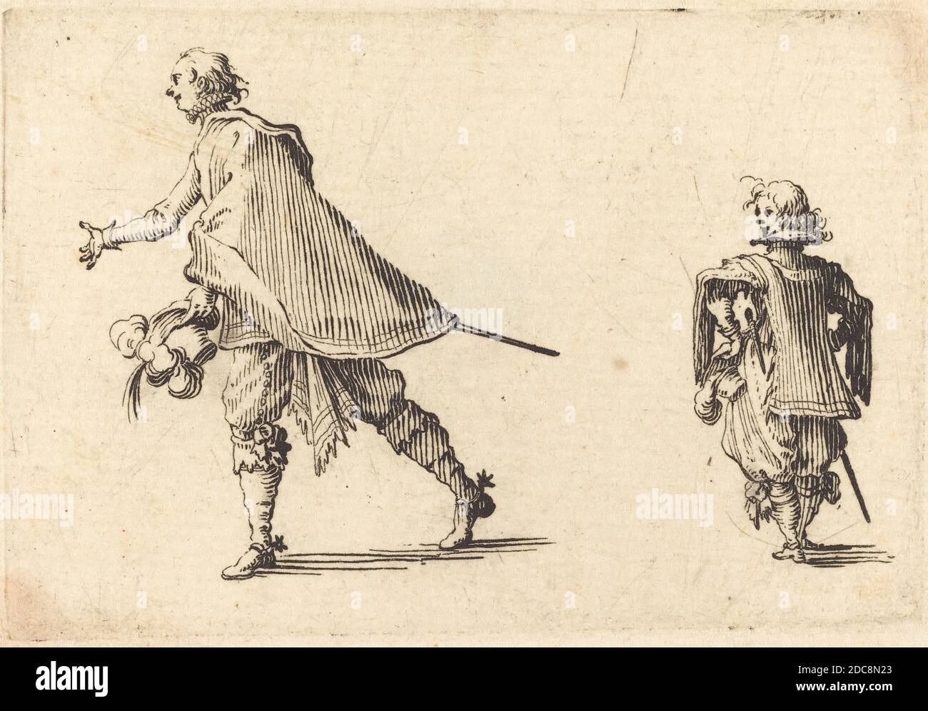 Jacques Callot, (Künstler), Französisch, 1592 - 1635, Gentleman und seine Seite, Capricci (Florenz-Serie), (Serie), c. 1617, Ätzen Stockfoto