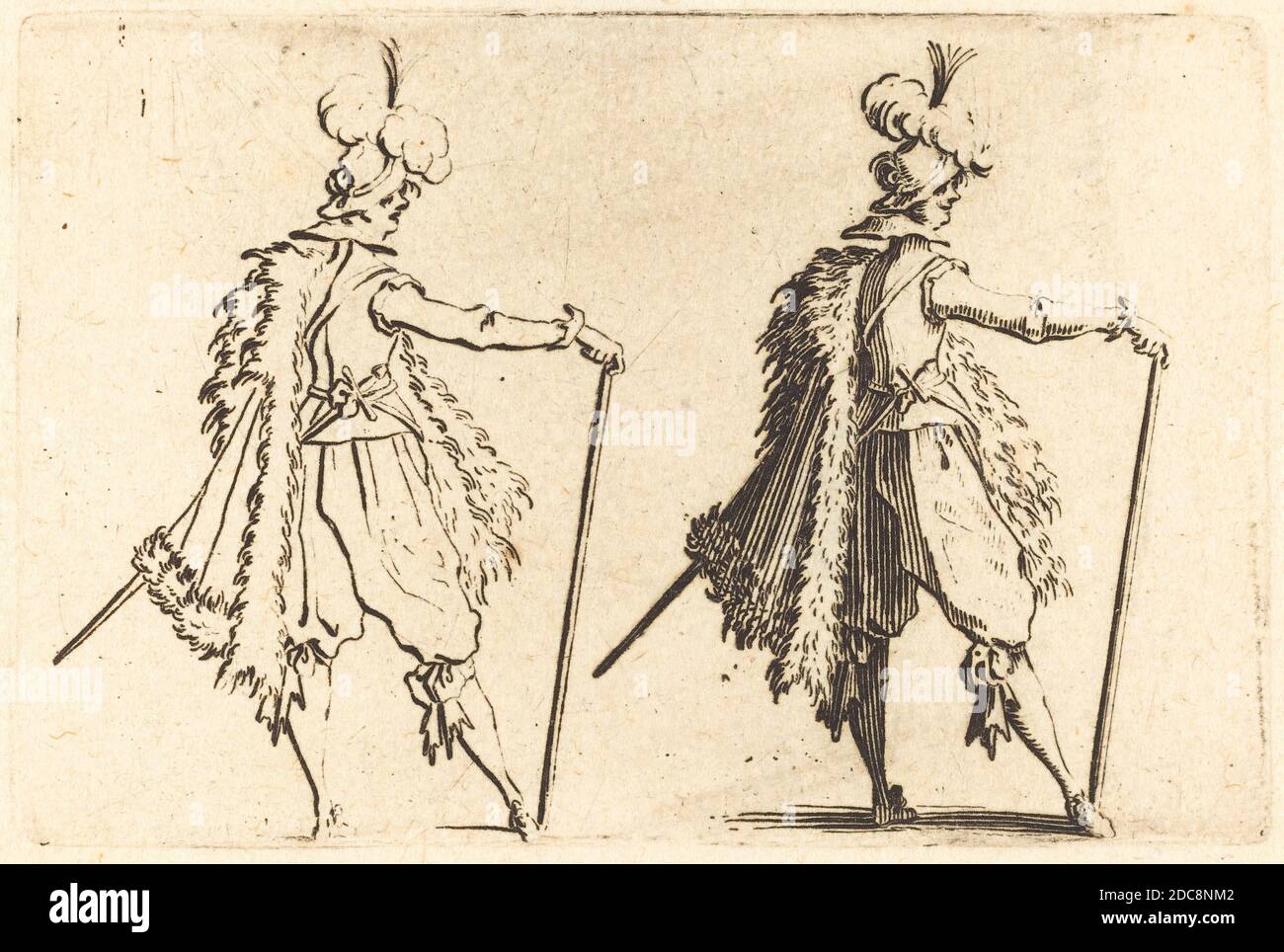 Jacques Callot, (Künstler), Französisch, 1592 - 1635, Gentleman mit Cane, Capricci (Nancy-Serie), (Serie), c. 1622, Ätzen Stockfoto