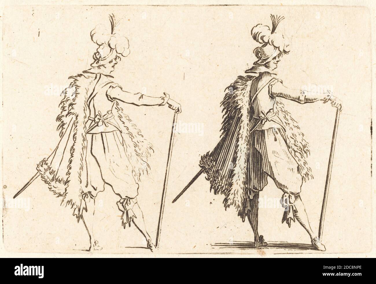 Jacques Callot, (Künstler), Französisch, 1592 - 1635, Gentleman mit Cane, Capricci (Nancy-Serie), (Serie), c. 1622, Ätzen Stockfoto