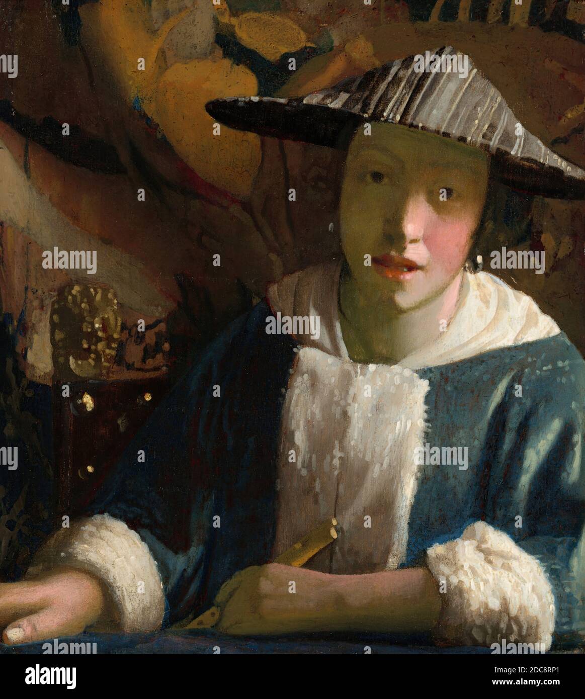 Johannes Vermeer, (Maler), Niederländisch, 1632 - 1675, Mädchen mit Flöte, wahrscheinlich 1665/1675, Öl auf Tafel, bemalte Oberfläche: 20 x 17.8 cm (7 7/8 x 7 in.), gerahmt: 39.7 x 37.5 x 5.1 cm (15 5/8 x 14 3/4 x 2 in Stockfoto
