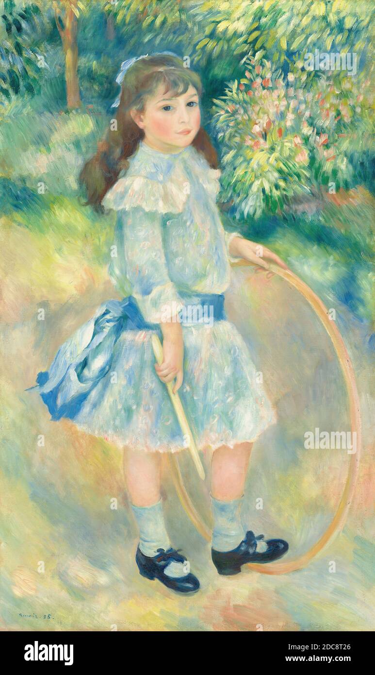 Auguste Renoir, (Künstler), französisch, 1841 - 1919, Mädchen mit Reifen, 1885, Öl auf Leinwand, insgesamt: 125.7 x 76.6 cm (49 1/2 x 30 3/16 Zoll), gerahmt: 148 x 100.6 cm (58 1/4 x 39 5/8 Zoll Stockfoto