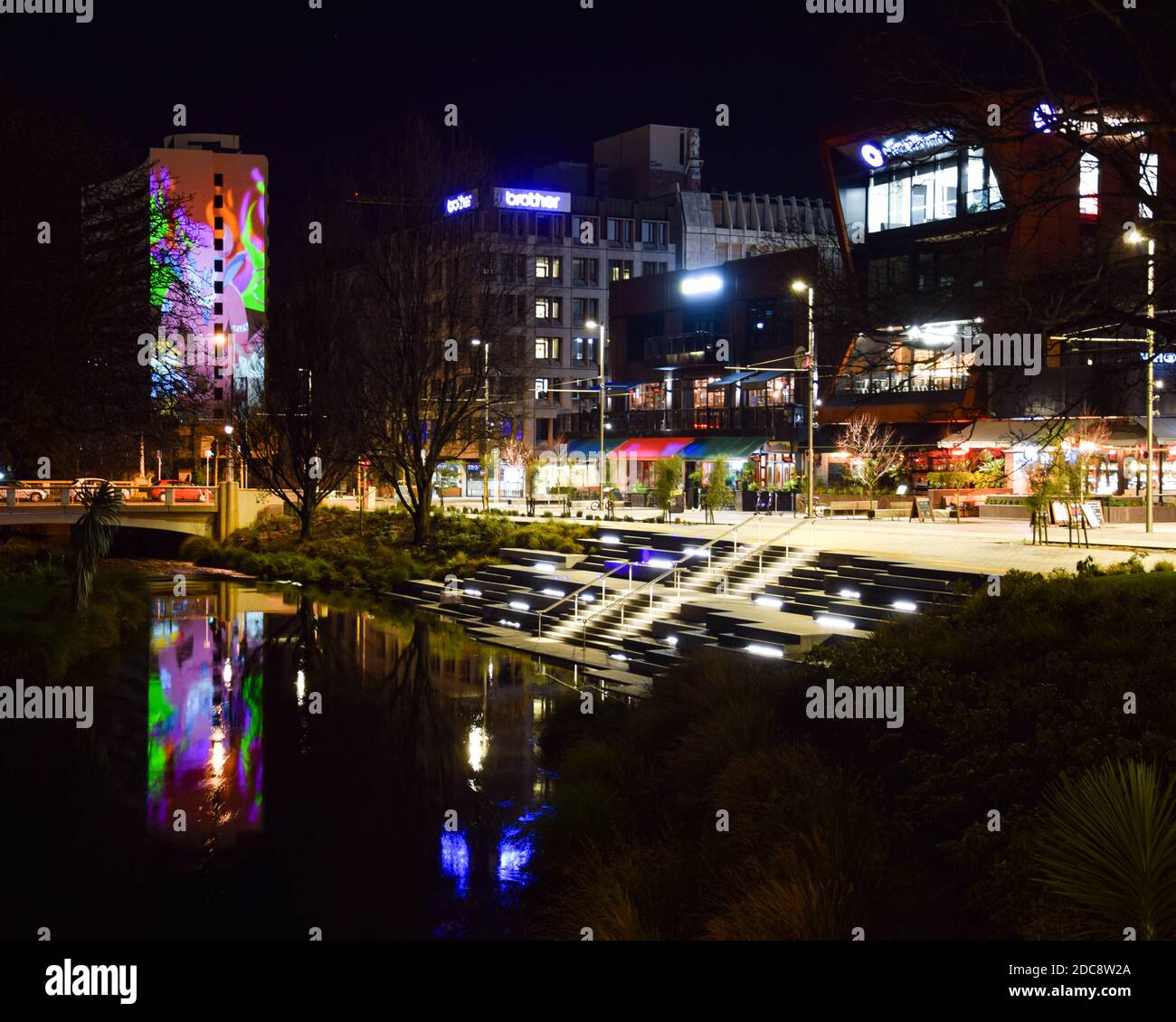 Eine Langzeitbelichtung Nachtszene in Christchurch, NZ Stockfoto