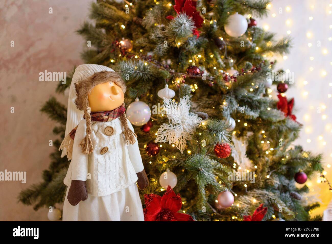 weihnachtsbaum und Spielzeug Hintergrund Stockfoto