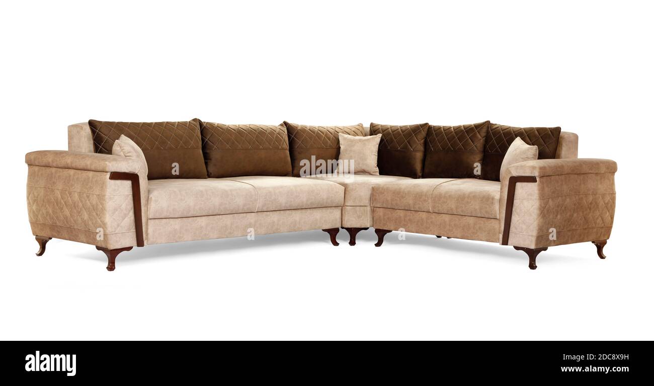 Moderne Eckmöbel Komfort auf weißem Hintergrund Stockfoto