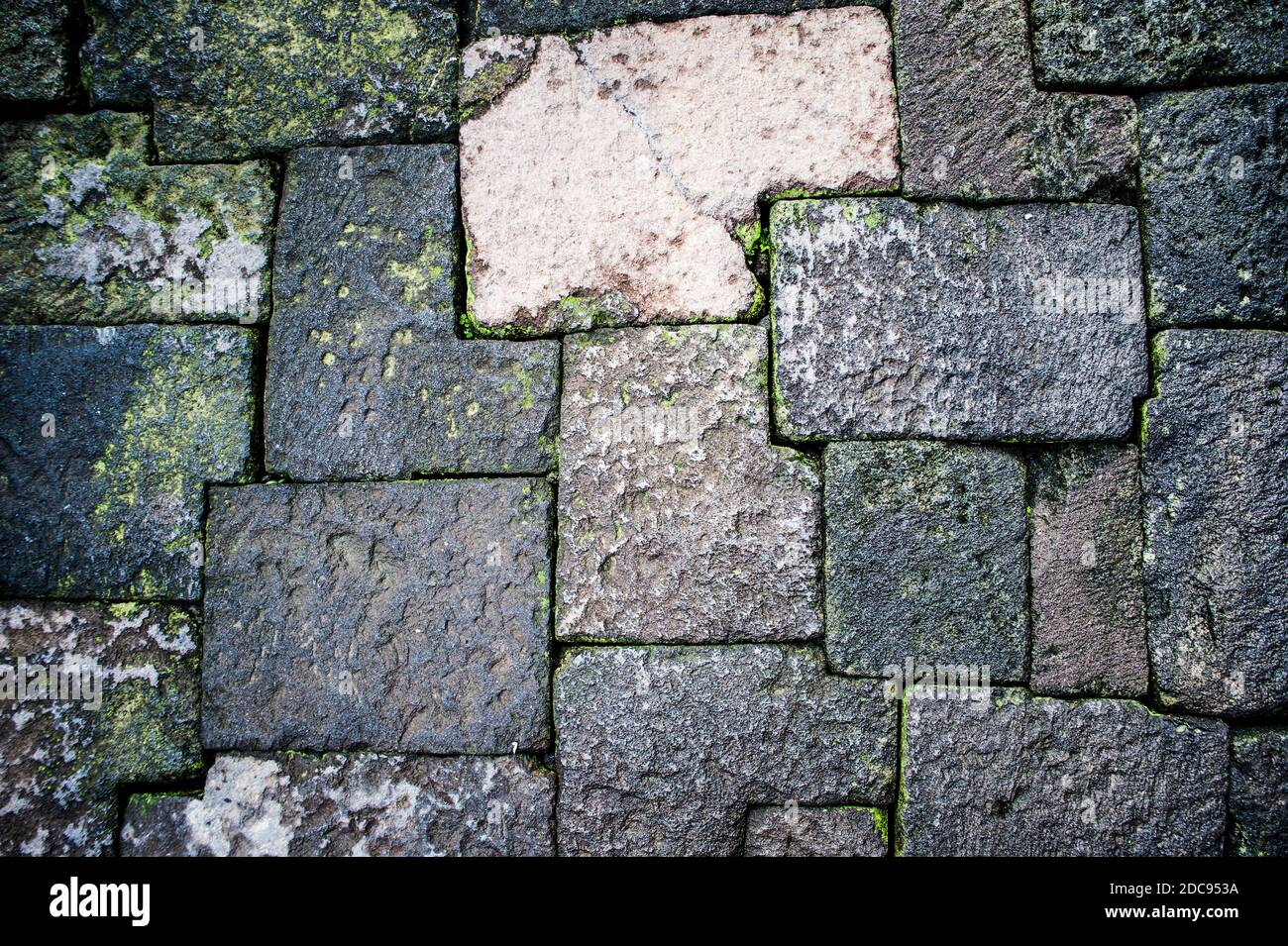 Steinbausteine am Borobudur Tempel, Yogyakarta, Java, Indonesien, Asien, Hintergrund mit Kopierraum Stockfoto