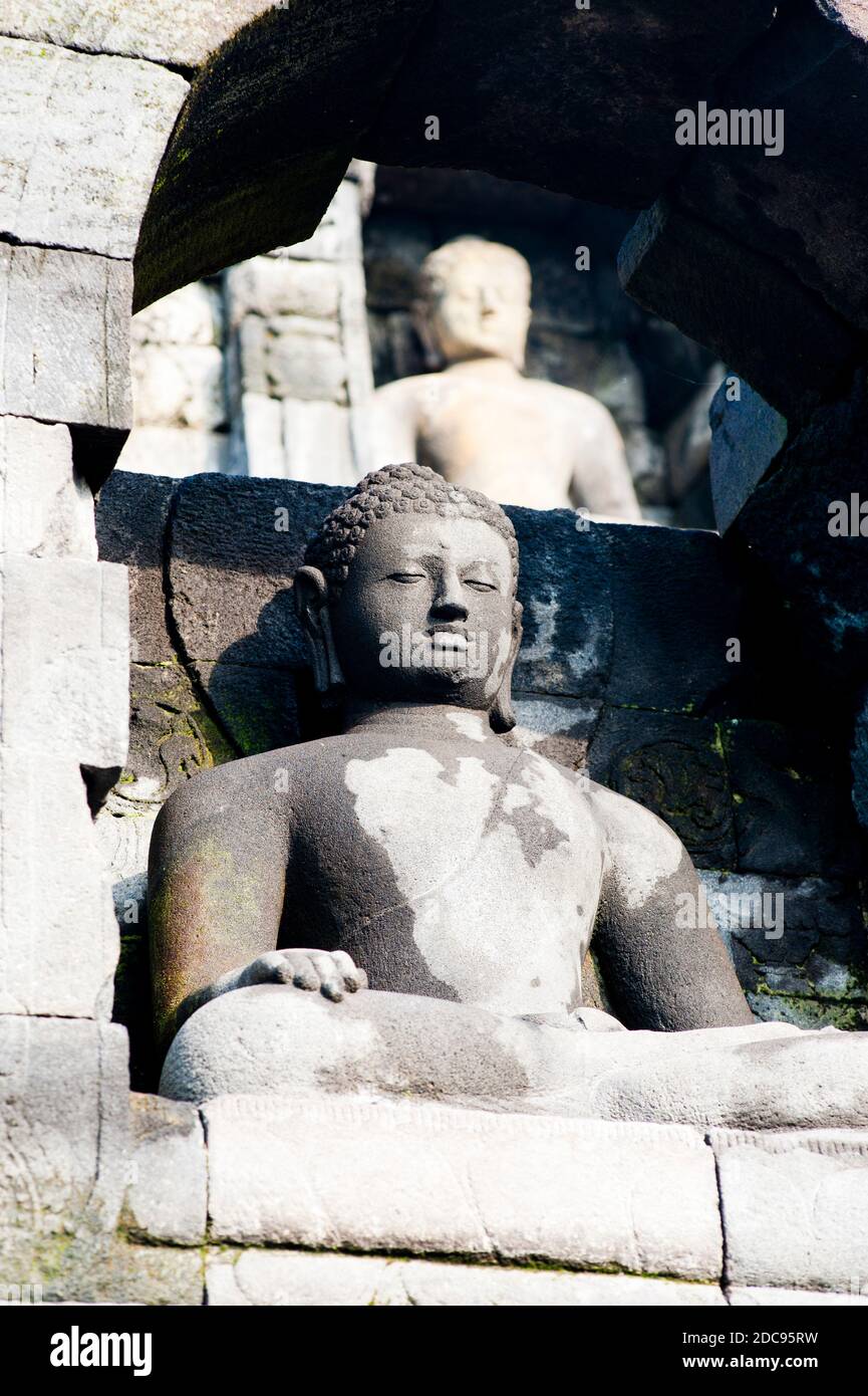 Stein Buddhas am Borobudur Tempel, Yogyakarta, Java, Indonesien, Asien Stockfoto