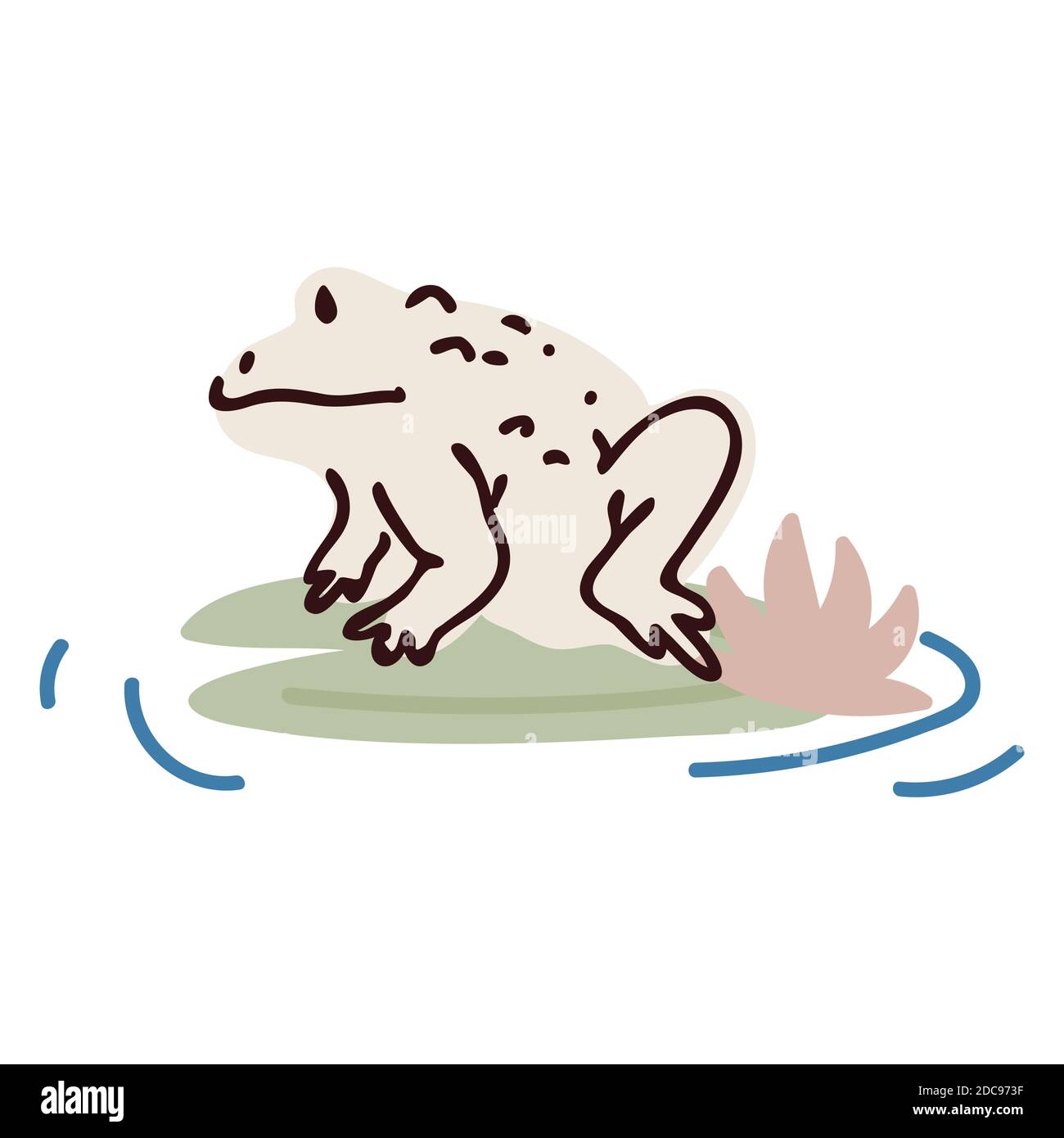 Niedliche Cartoon Frosch auf Teich Lilie Blume lineart Vektor
