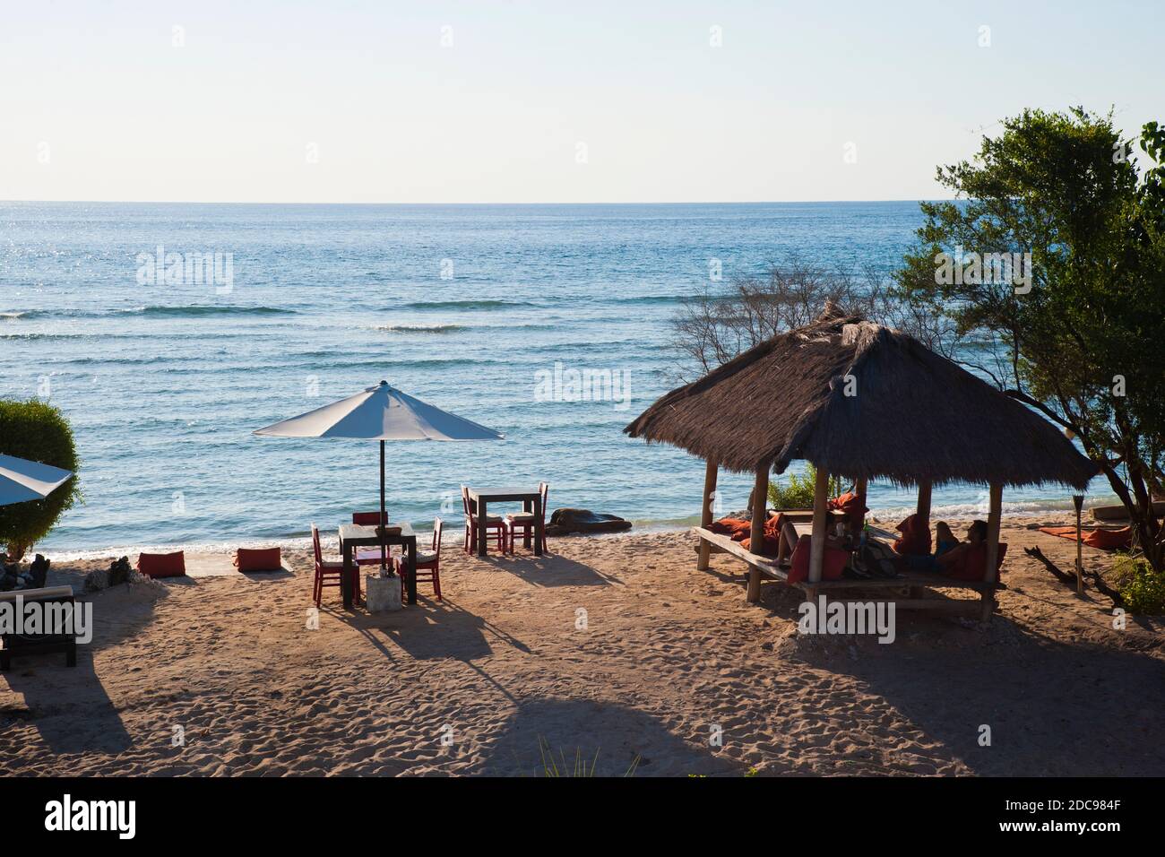 Restaurant am Strand, Gili Trawangan, Indonesien, Asien Stockfoto