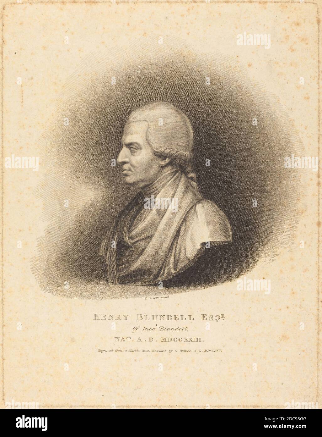 Edward Scriven, (Künstler), Brite, 1775 - 1841, George Bullock, (Künstler nach), Brite, aktiv 1810/1822, Henry Blundell, 1804, Stippellstich Stockfoto