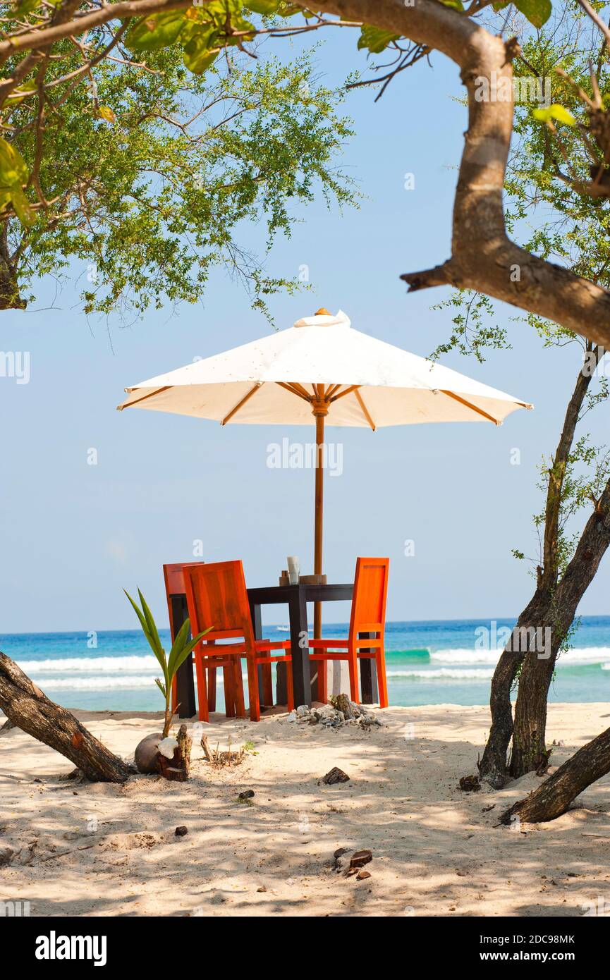 Restaurant am Strand, Gili Trawangan, Indonesien, Asien Stockfoto