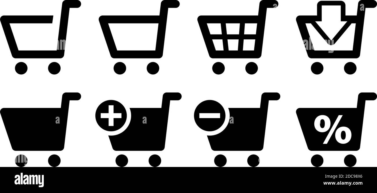 Verschiedene einfache Warenkorb Symbole und kaufen Symbole für Web Tasten Stock Vektor