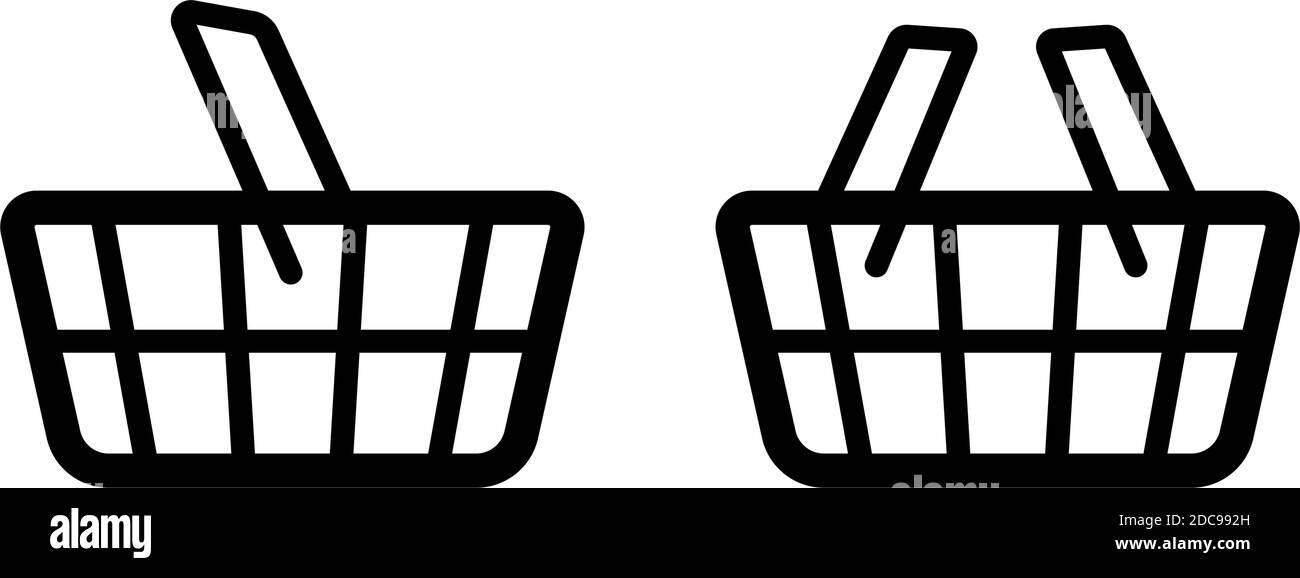 Warenkorb Symbole mit ein und zwei Handgriffen. Linie Kunst Symbole Vektor-Illustration Stock Vektor