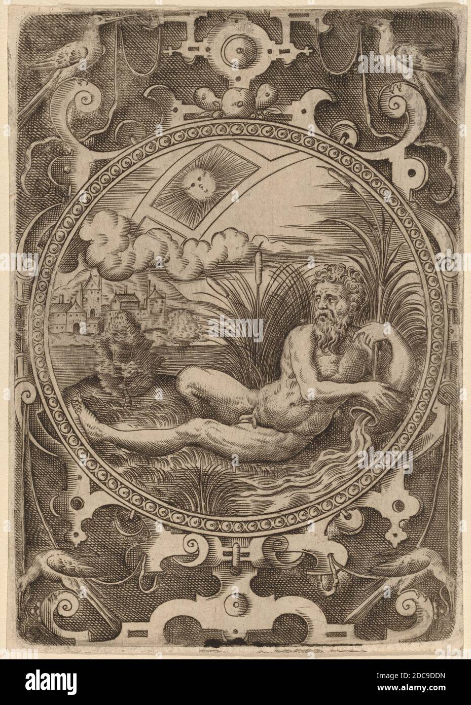 Abraham de Bruyn, (Künstler), Flämisch, 1540 - 1587, Cebren (der Flussgott), das Urteil von Paris, (Serie), Gravur, Anonymes Geschenk zum Gedenken an Charles B. Hoyt Stockfoto