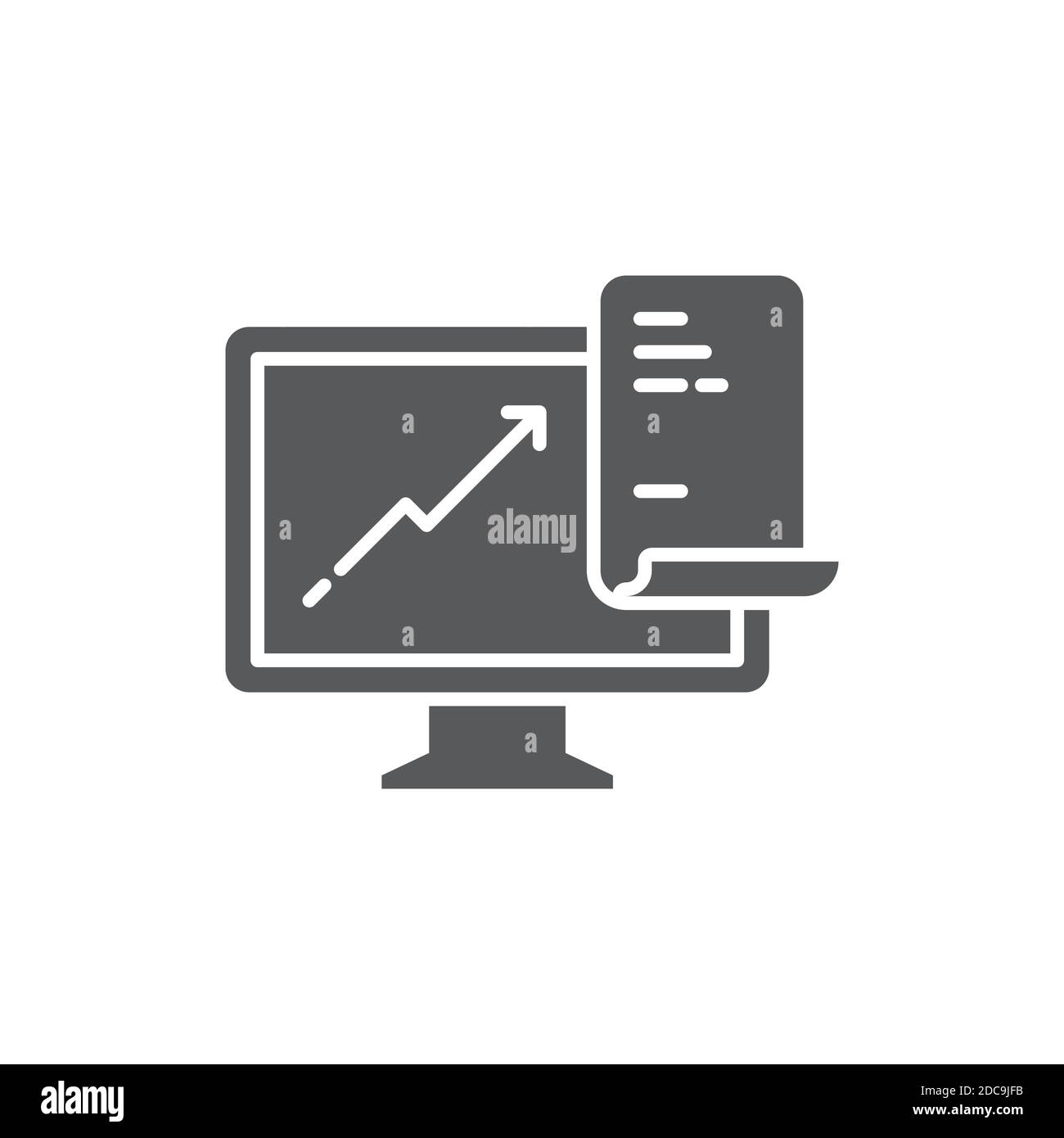 Computer-Monitor mit Business Graph wachsenden Diagramm Symbol, Farbe, Linie, Kontur Vektor-Zeichen, lineare Stil Piktogramm isoliert auf weiß. Symbol, Logo illu Stock Vektor