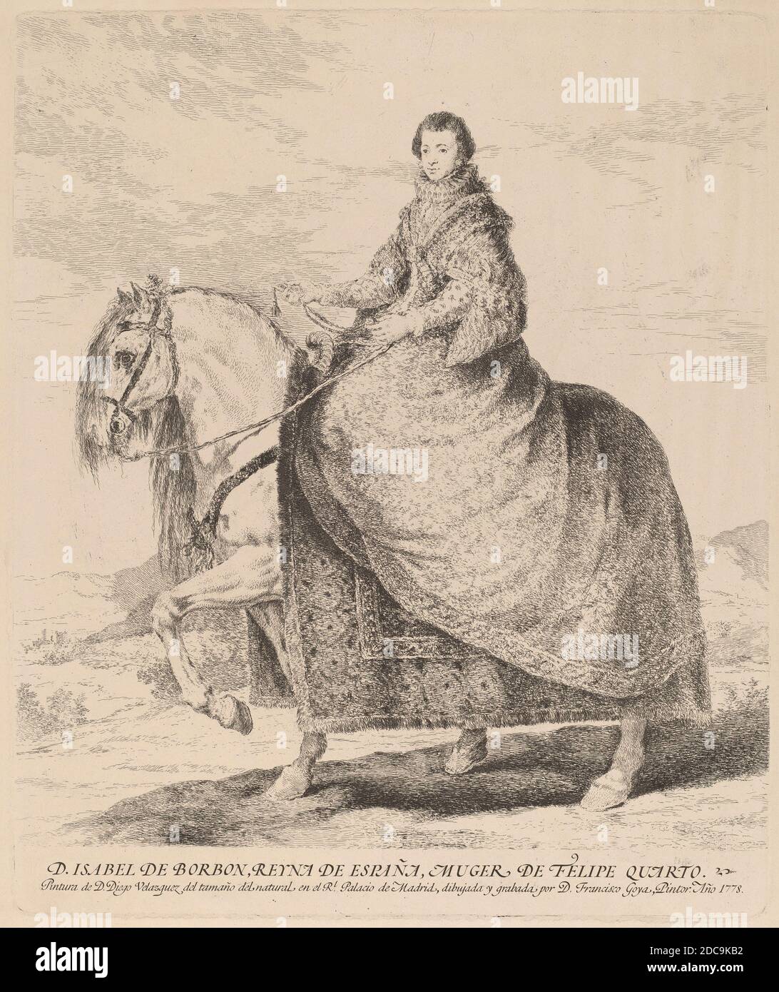 Francisco de Goya, (Künstler), Spanisch, 1746 - 1828, Diego Velázquez, (Künstler nach), Spanisch, 1599 - 1660, Isabel de Borbon, 1778, Radierung und Trockenpunkt Stockfoto