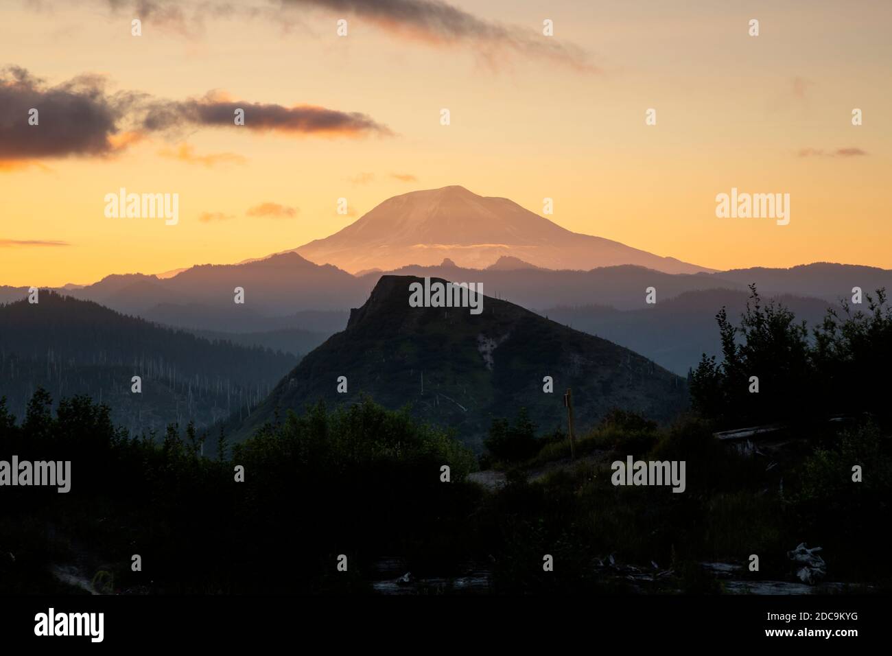 WA18324-00...WASHINGTON - Mount Adams bei Sonnenaufgang vom Norway Pass im Mount St. Helens National Volcanic Monument. Stockfoto