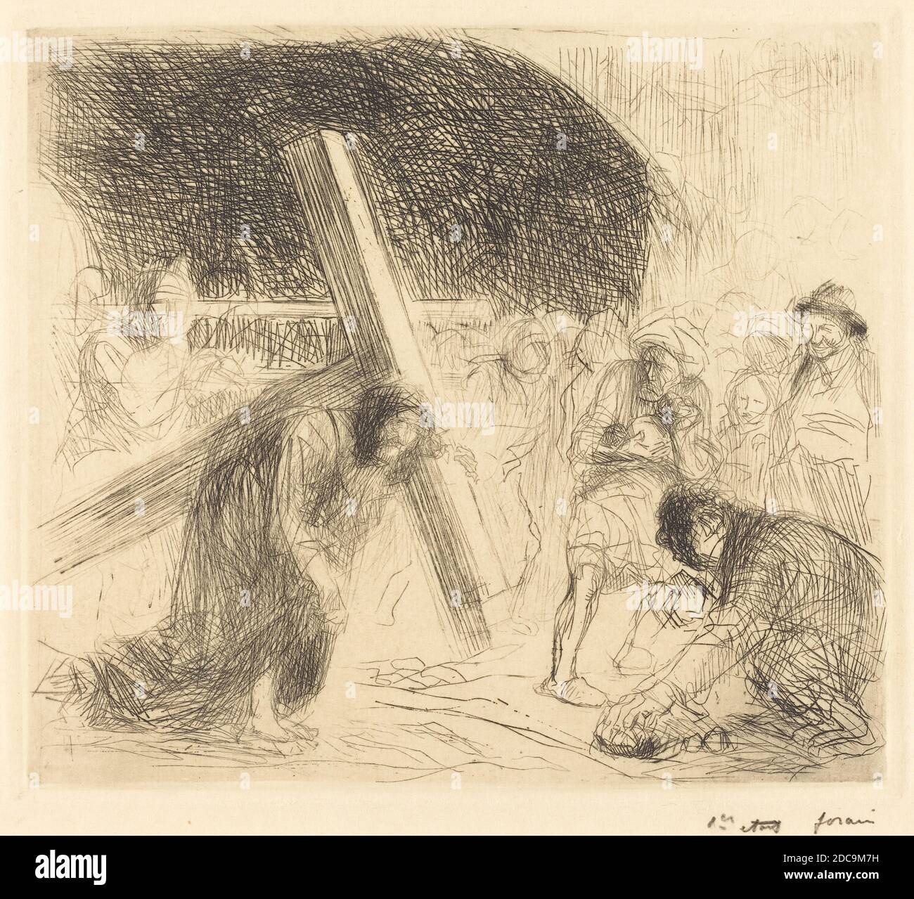 Jean-Louis Forain, (Künstler), Französisch, 1852 - 1931, Christus trägt das Kreuz (siebte Platte), c. 1910, Ätzen und Trockenpunkt Stockfoto