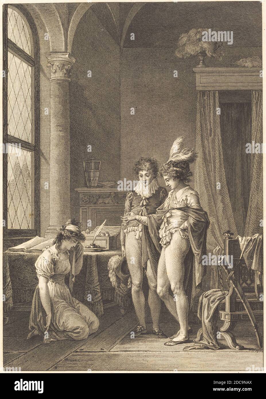 Philippe Triere, (Künstler), Französisch, 1756 - c. 1815, Jean-Baptiste Mallet, (Künstler nach), französisch, 1759 - 1835, Joconde: Le Pardon, Fragonard Plates for 'Contes et nouvelles' by La Fontaine, (Serie), Radierung und Gravur Stockfoto