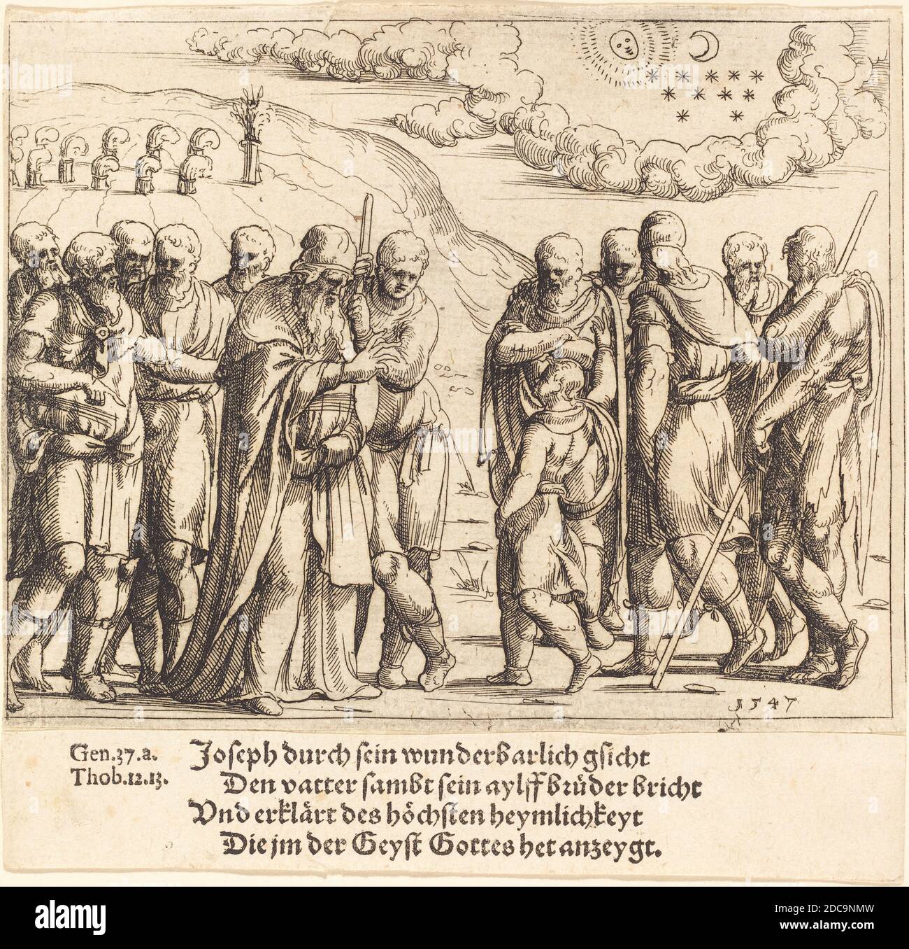 Augustin Hirschvogel, (Künstler), deutsch, 1503 - 1553, Joseph recognets his Dreams, Old and New Testaments Konkordanz, (Serie), 1547, Radierung Stockfoto