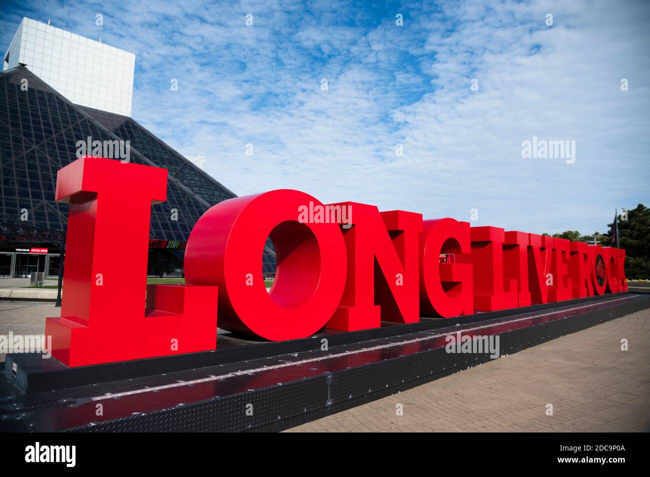 Long Live Rock Schild vor der Rock and Roll Hall Der Ruhm Stockfoto