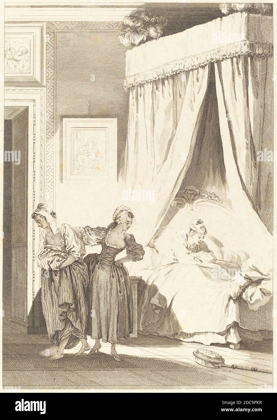 Antoine-Jean Duclos, (Künstler), französisch, 1742 - 1795, Philippe Triere, (Künstler), französisch, 1756 - c. 1815, Jean Honoré Fragonard, (Künstler nach), französisch, 1732 - 1806, La gageure des trois commeres: La servante, Fragonard Plates for 'Contes et nouvelles' by La Fontaine, (Serie), Radierung Stockfoto