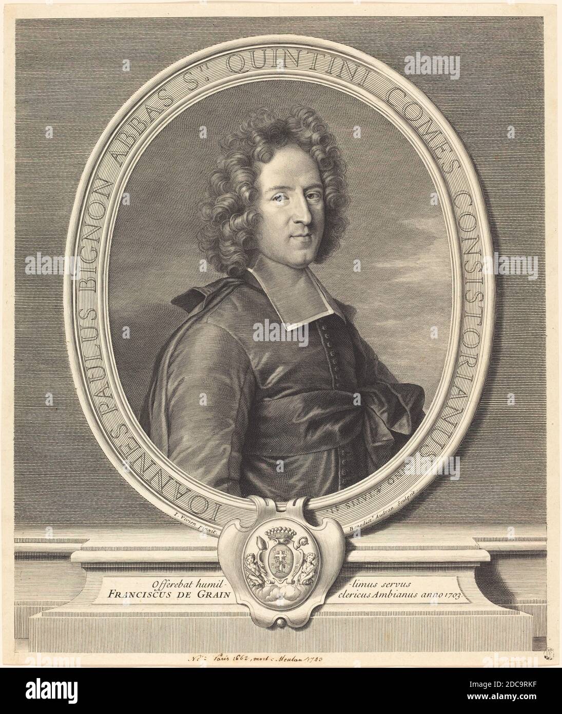Benoît Audran I, (Künstler), Französisch, 1661 - 1721, Joseph Vivien, (Künstler nach), Französisch, 1657 - 1734, J.P. Bignon, Gravur Stockfoto